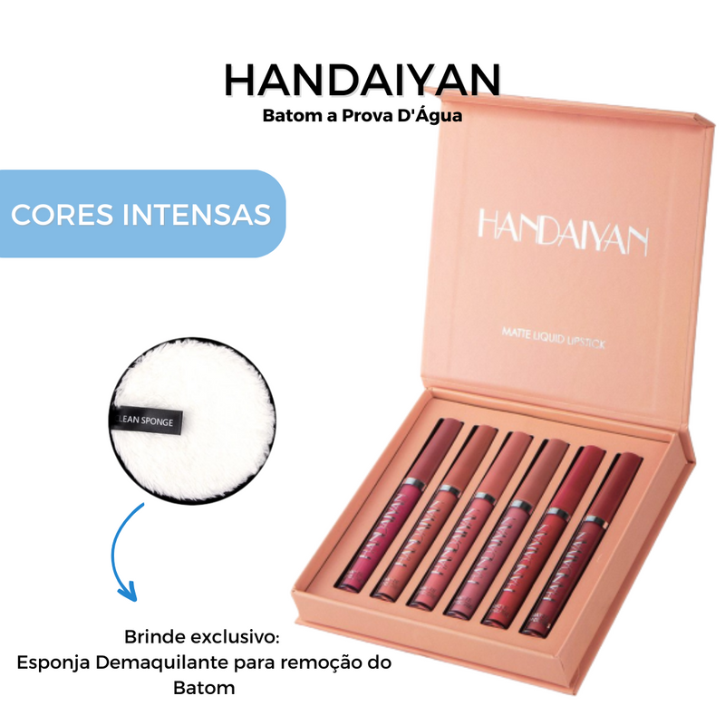 10% OFF -  Kit Batom de Longa Duração Handaiyan + Brinde: Esponja Demaquilante