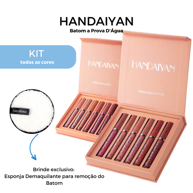 10% OFF -  Kit Batom de Longa Duração Handaiyan + Brinde: Esponja Demaquilante