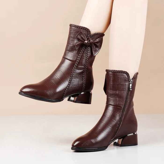 Bota Ultra Confort - Bota de Couro com Salto e Aveludada