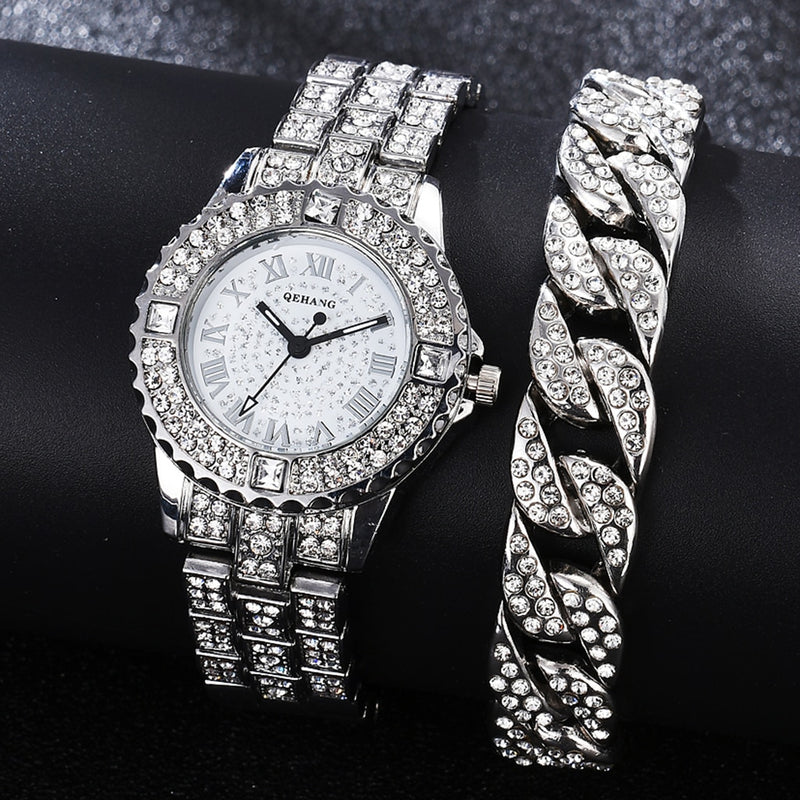 Relógio Feminino + Pulseira com Brilhantes