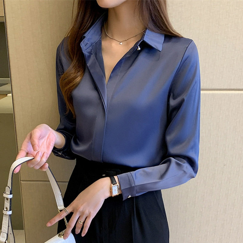 Camisa Feminina Branca Manga Longa de Seda