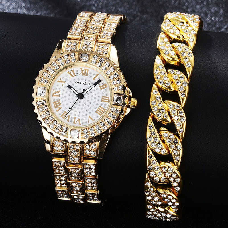 Relógio Feminino + Pulseira com Brilhantes