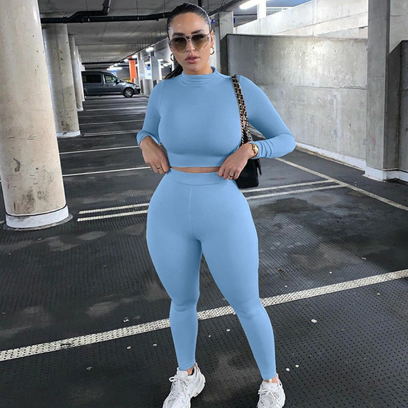 Conjunto: Calça de Treino Feminino Cintura Alta e Cropped