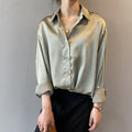 Camisa Feminina Vintage Branca de Seda de Cetim