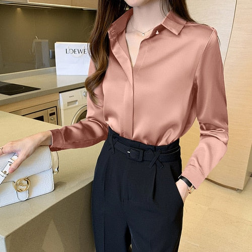 Camisa Feminina Branca Manga Longa de Seda