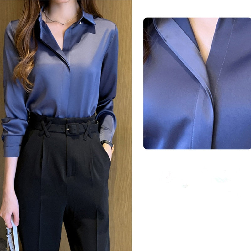Camisa Feminina Branca Manga Longa de Seda