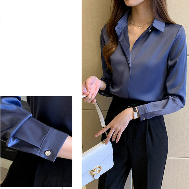 Camisa Feminina Branca Manga Longa de Seda