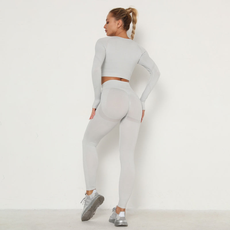 Conjunto Feminino de Treino: Top de Manga Longa e Legging Cintura Alta