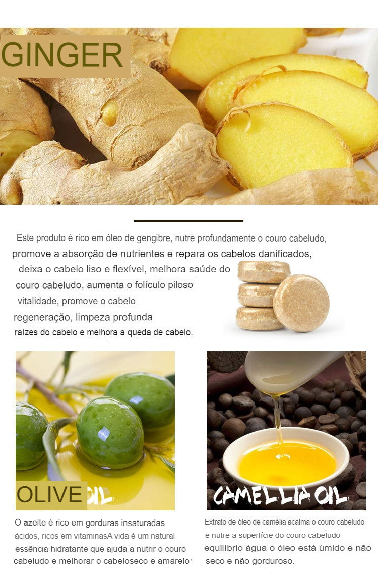 Shampoo Premium em Barra para regeneração capilar de gengibre (🔥ULTIMOS FRETE GRÁTIS)