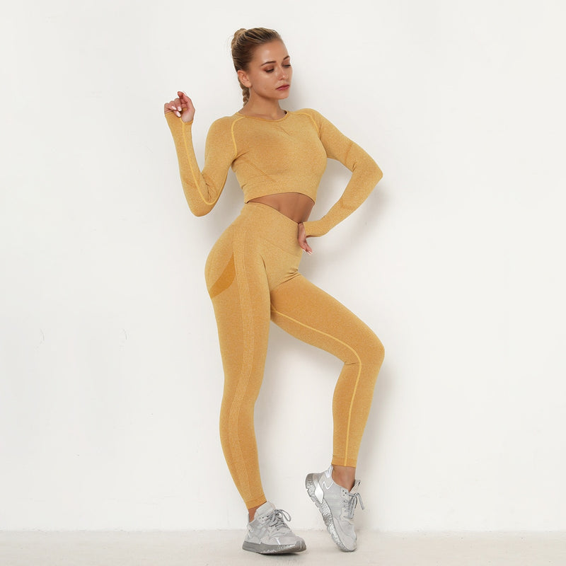Conjunto Feminino de Treino: Top de Manga Longa e Legging Cintura Alta
