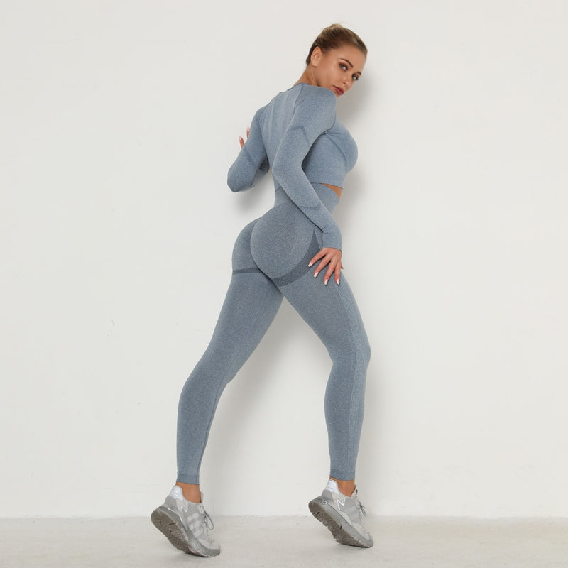 Conjunto Feminino de Treino: Top de Manga Longa e Legging Cintura Alta