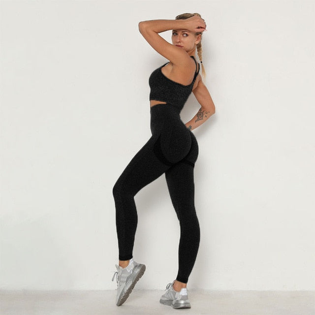 Conjunto Feminino de Treino: Top de Manga Longa e Legging Cintura Alta