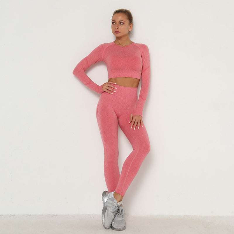 Conjunto Feminino de Treino: Top de Manga Longa e Legging Cintura Alta