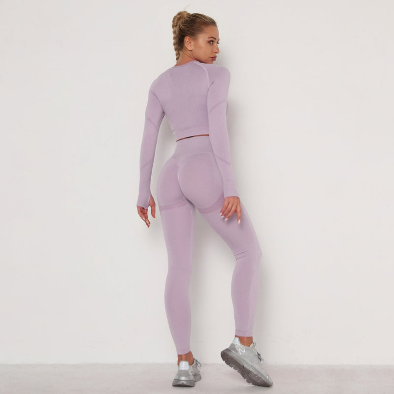 Conjunto Feminino de Treino: Top de Manga Longa e Legging Cintura Alta