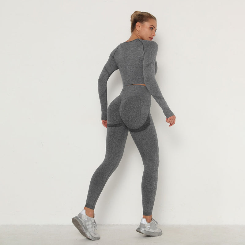 Conjunto Feminino de Treino: Top de Manga Longa e Legging Cintura Alta